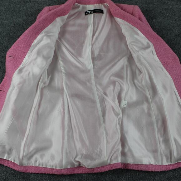 Zara Blazer Women XS Candy Pink Textured Tailored Gold Button Jacket Academia - Picture 4 of 10